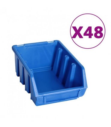 vidaXL 128 Piece Storage Bin Kit with Wall Panels Blue and Black