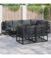 vidaXL Garden Sofa Set with Cushion 7 pcs Black Steel