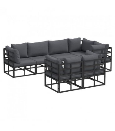vidaXL Garden Sofa Set with Cushion 7 pcs Black Steel