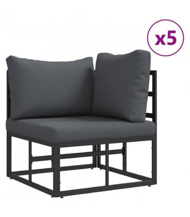 vidaXL Garden Sofa Set with Cushion 7 pcs Black Steel