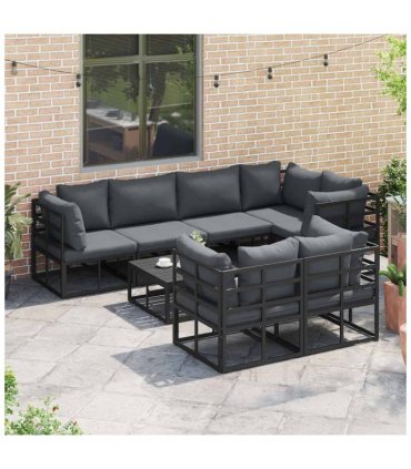 vidaXL Garden Sofa Set with Cushion 7 pcs Black Steel