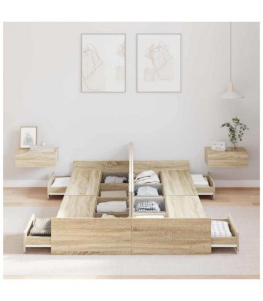 vidaXL Storage Bed Frame Sonoma Oak 120 x 190 cm Engineered Wood