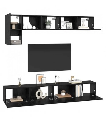 vidaXL TV Cabinet Set Wall-mounted 5 pcs Black Oak Engineered Wood