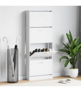 vidaXL Shoe Cabinet High Gloss White 59x17x150 cm Engineered Wood
