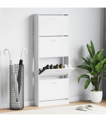 vidaXL Shoe Cabinet High Gloss White 59x17x150 cm Engineered Wood