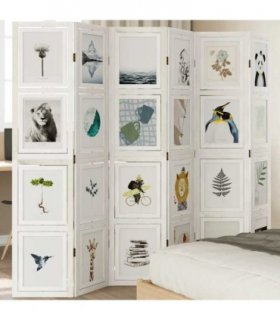 vidaXL Room Divider 6 Panels White Solid Wood Paulownia