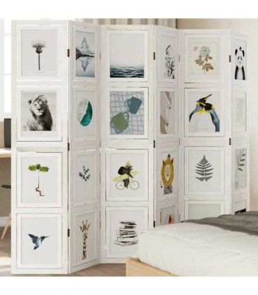 vidaXL Room Divider 6 Panels White Solid Wood Paulownia
