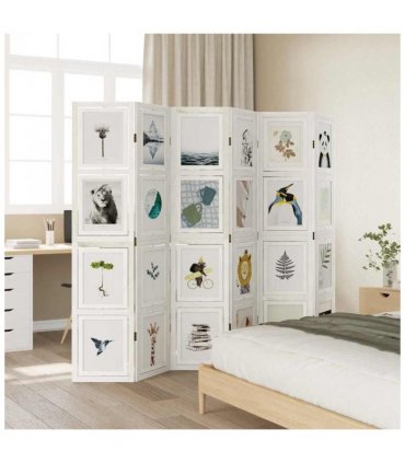 vidaXL Room Divider 6 Panels White Solid Wood Paulownia