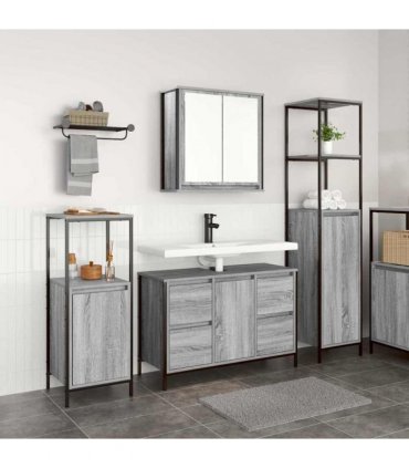 vidaXL Bathroom Furniture Set with Drawer 3 pcs Grey sonoma and Black