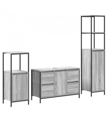 vidaXL Bathroom Furniture Set with Drawer 3 pcs Grey sonoma and Black