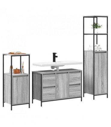 vidaXL Bathroom Furniture Set with Drawer 3 pcs Grey sonoma and Black