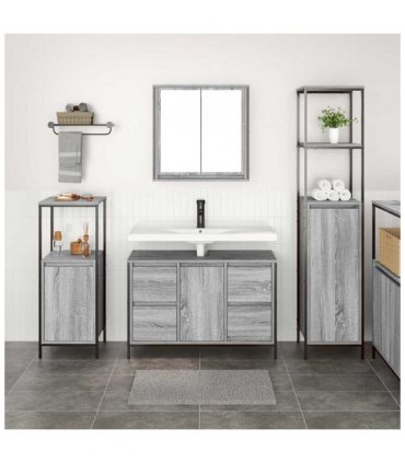 vidaXL Bathroom Furniture Set with Drawer 3 pcs Grey sonoma and Black