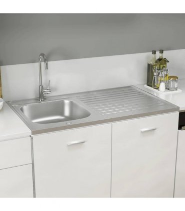 vidaXL Kitchen Sink with Drainer Set Silver 1000x600x155 mm Stainless Steel