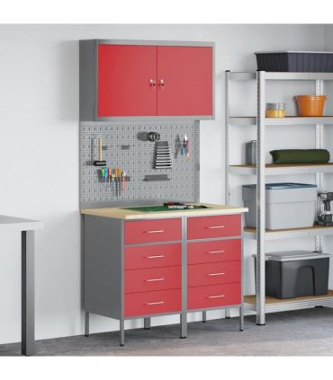 vidaXL Work Cabinet with Drawer 5 pcs Red Engineered Wood and Steel