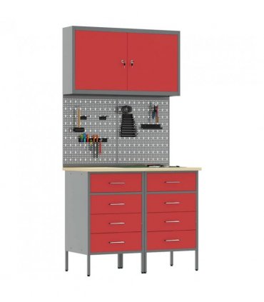 vidaXL Work Cabinet with Drawer 5 pcs Red Engineered Wood and Steel