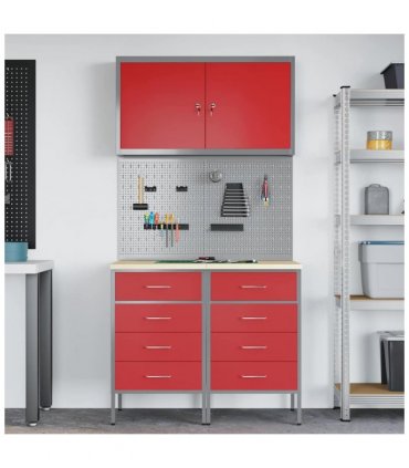 vidaXL Work Cabinet with Drawer 5 pcs Red Engineered Wood and Steel