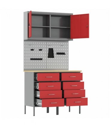 vidaXL Work Cabinet with Drawer 5 pcs Red Engineered Wood and Steel