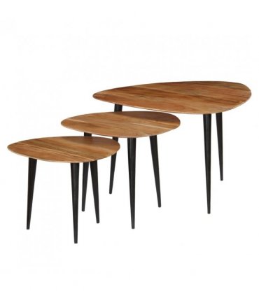 vidaXL Coffee Table Set 3 Pieces Solid Acacia Wood