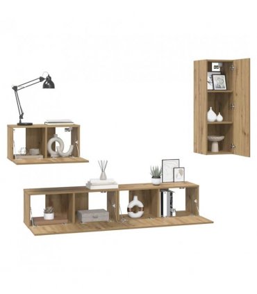 vidaXL Wall TV Cabinet Wall-mounted 4 pcs Artisan Oak Engineered Wood