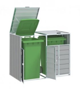 vidaXL Wheelie Bin Storage for Double Bins Grey 144x81x113 cm Steel