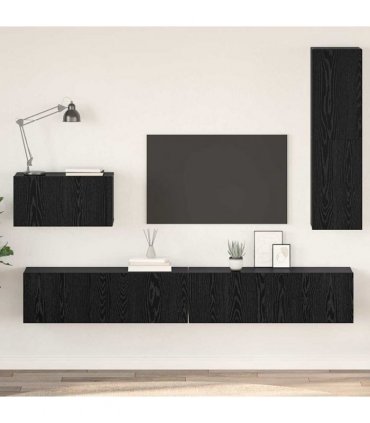 vidaXL Wall TV Cabinet Wall-mounted 4 pcs Black Oak Engineered Wood
