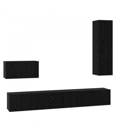 vidaXL Wall TV Cabinet Wall-mounted 4 pcs Black Oak Engineered Wood