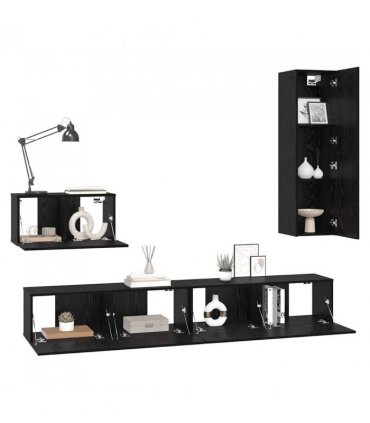 vidaXL Wall TV Cabinet Wall-mounted 4 pcs Black Oak Engineered Wood