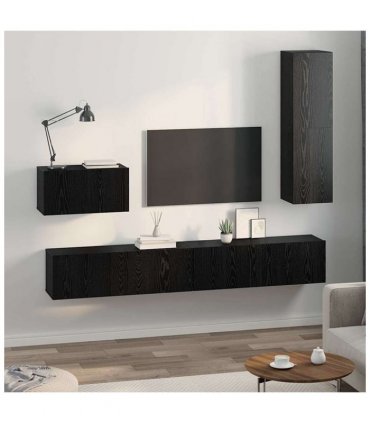 vidaXL Wall TV Cabinet Wall-mounted 4 pcs Black Oak Engineered Wood