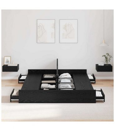 vidaXL Storage Bed Frame Black Oak 140 x 200 cm Engineered Wood