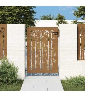 vidaXL Garden Gate 85x125 cm Corten Steel Bamboo Design