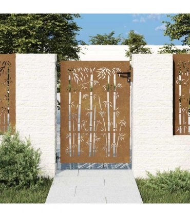 vidaXL Garden Gate 85x125 cm Corten Steel Bamboo Design