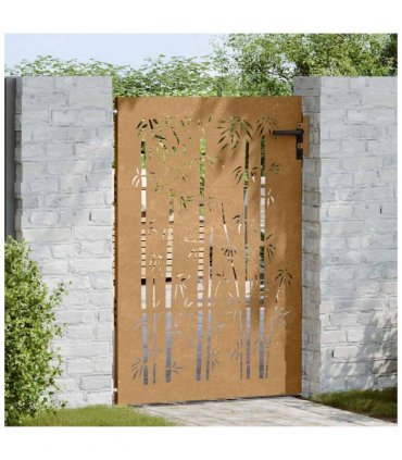 vidaXL Garden Gate 85x125 cm Corten Steel Bamboo Design