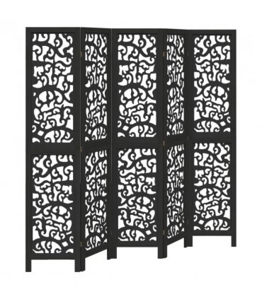 vidaXL Room Divider 5 Panels Black Solid Wood Paulownia