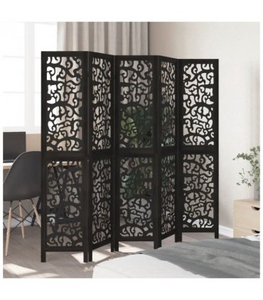 vidaXL Room Divider 5 Panels Black Solid Wood Paulownia