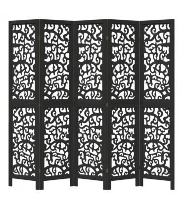vidaXL Room Divider 5 Panels Black Solid Wood Paulownia