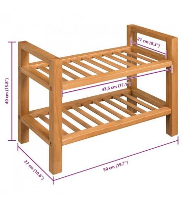 vidaXL Shoe Rack with 2 Shelves 50x27x40 cm Solid Oak Wood