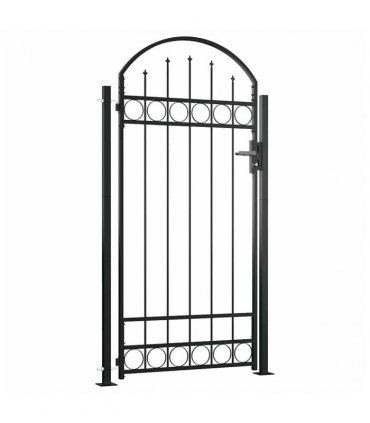 vidaXL Fence Gate ASSEN with Arched Top and 2 Posts 105x170 cm Black
