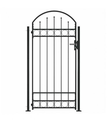 vidaXL Fence Gate ASSEN with Arched Top and 2 Posts 105x170 cm Black