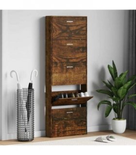vidaXL Shoe Cabinet Smoked Oak 59x17x169 cm Engineered Wood