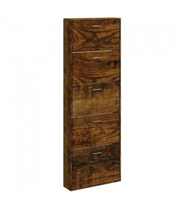 vidaXL Shoe Cabinet Smoked Oak 59x17x169 cm Engineered Wood