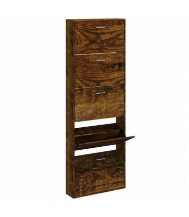 vidaXL Shoe Cabinet Smoked Oak 59x17x169 cm Engineered Wood