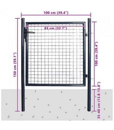 vidaXL Mesh Garden Gate Galvanised Steel 100x100 cm Grey