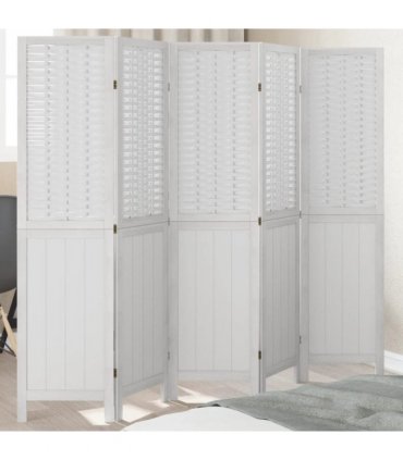 vidaXL Room Divider 5 Panels White Solid Wood Paulownia