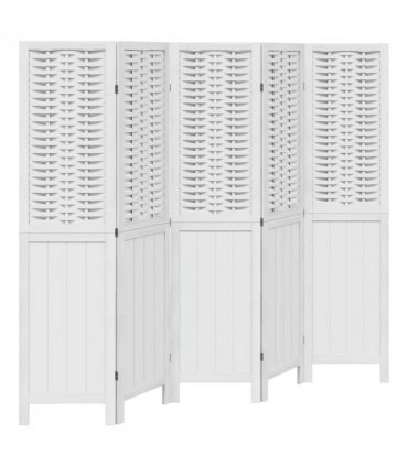 vidaXL Room Divider 5 Panels White Solid Wood Paulownia