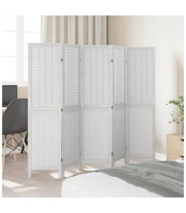 vidaXL Room Divider 5 Panels White Solid Wood Paulownia