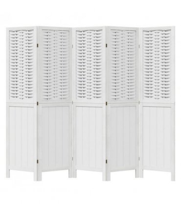 vidaXL Room Divider 5 Panels White Solid Wood Paulownia