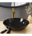 vidaXL Bathroom Sink with Tap and Push Drain Black Tempered Glass