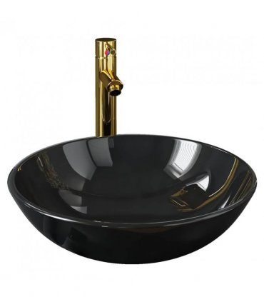 vidaXL Bathroom Sink with Tap and Push Drain Black Tempered Glass