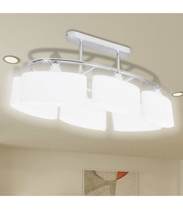 Ceiling Lamp with Ellipsoid Glass Shades for 6 E14 Bulbs