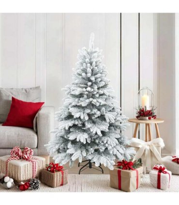 vidaXL Artificial Hinged Christmas Tree Snow Flocked White 150 cm